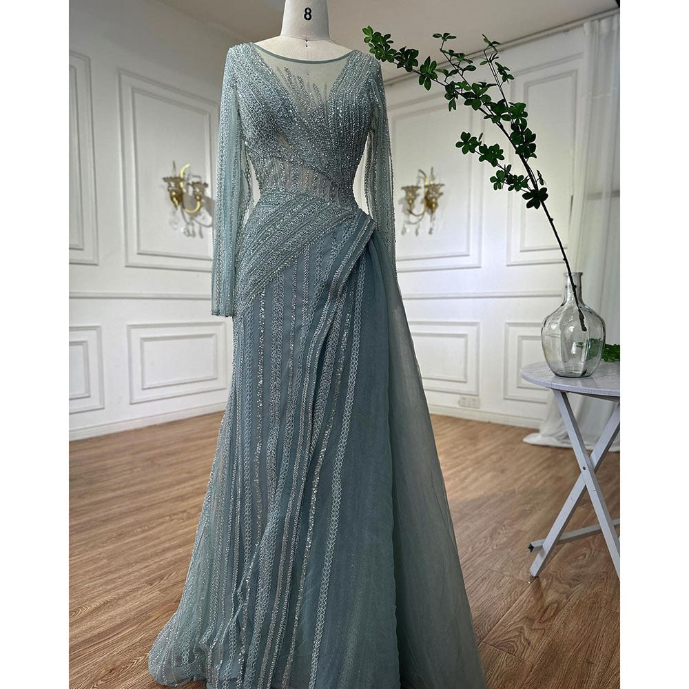 Serene Hill Dubai Arabic Designer Luxury Turquoise Mermaid Beaded Evening Dresses Gowns For Women Wedding Party 2025 LA72124 - SERENE HILL