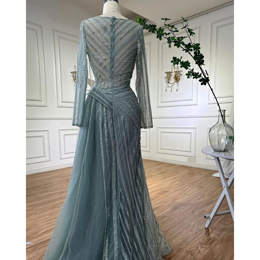 Serene Hill Dubai Arabic Designer Luxury Turquoise Mermaid Beaded Evening Dresses Gowns For Women Wedding Party 2025 LA72124 - SERENE HILL