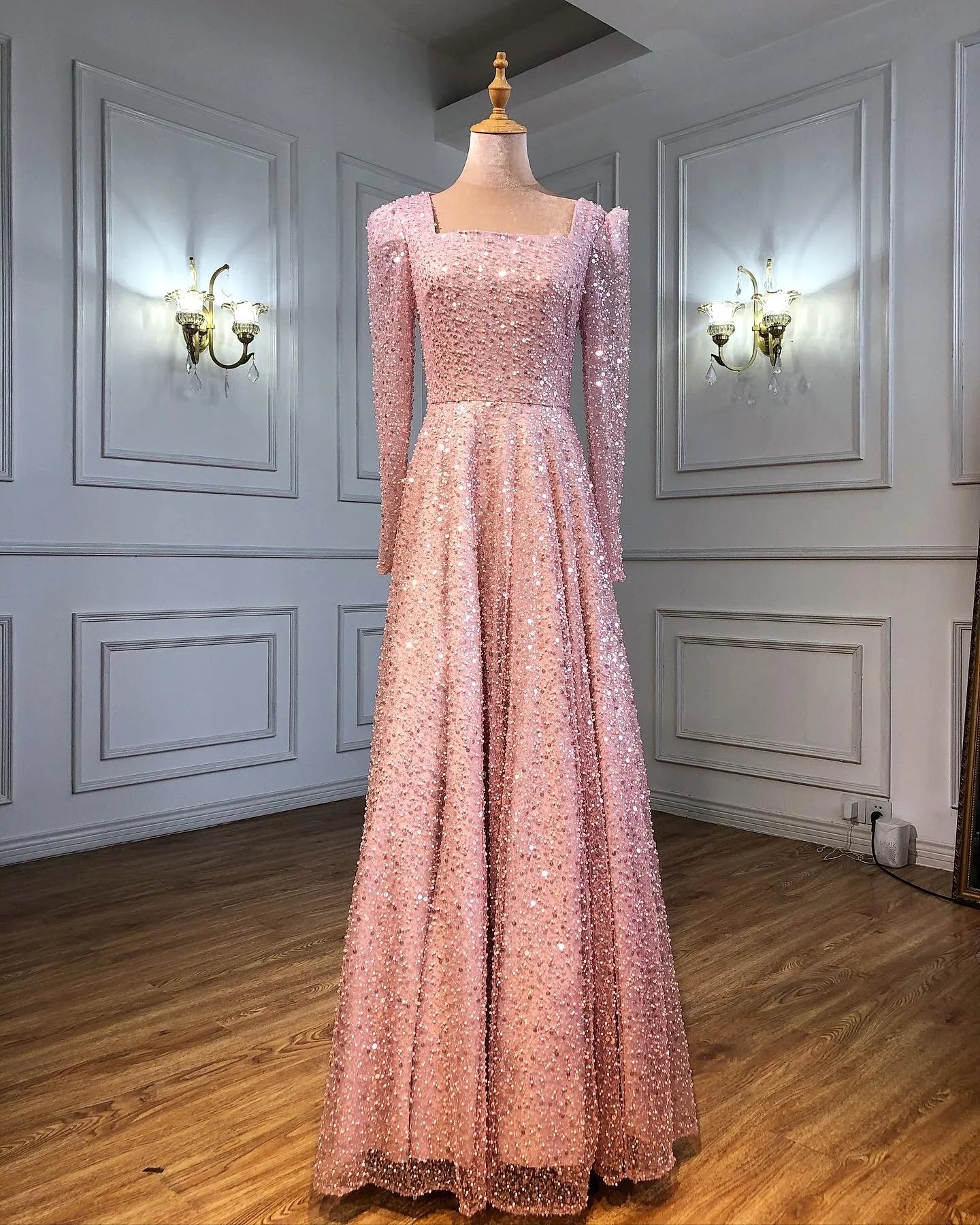 Serene Hill Dubai Arabic Green A Line Luxury Evening Dresses Gowns Beaded Long Sleeve For Women Wedding Party 2025 LA70271 - SERENE HILL