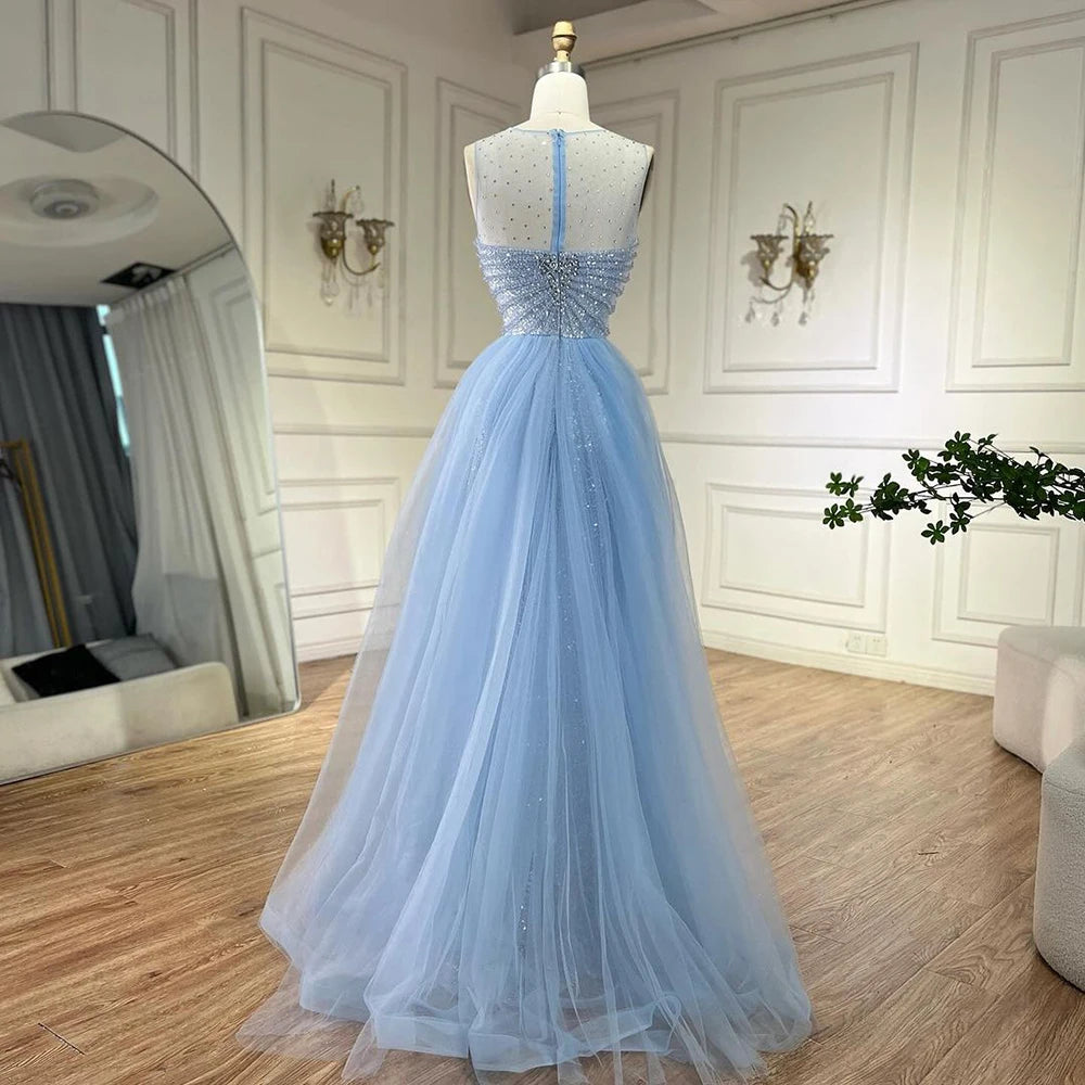 Sparkling Crystal Gold Evening Gown with Overskirt LA72588 - SERENE HILL