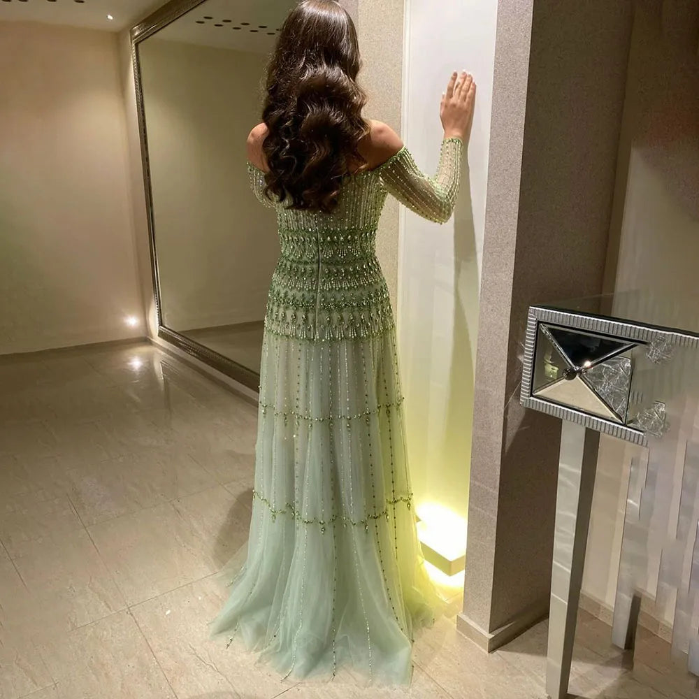 Luxury Sage Green Beaded Mermaid Evening Dress LA72350 - SERENE HILL