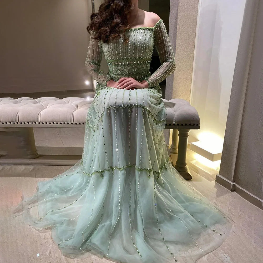 Luxury Sage Green Beaded Mermaid Evening Dress LA72350 - SERENE HILL