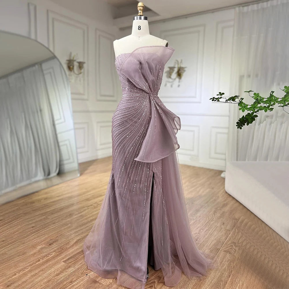 Serene Hill Dubai Green Beaded Mermaid High Split Evening Gowns 2025 Prom Dresses For Women Wedding Party LA72090 - SERENE HILL