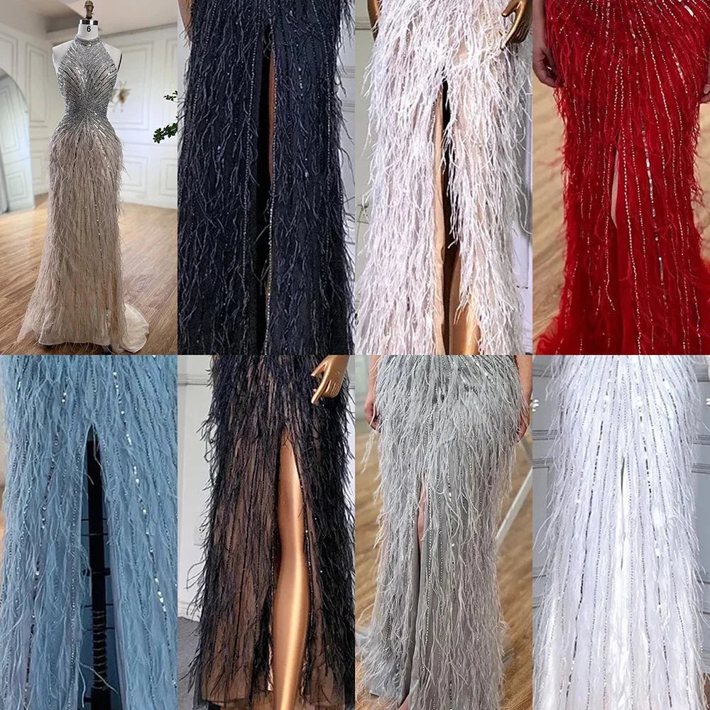Feathers Mermaid Silver Gray Evening Dress Formal Party Gown LA70623A - SERENE HILL