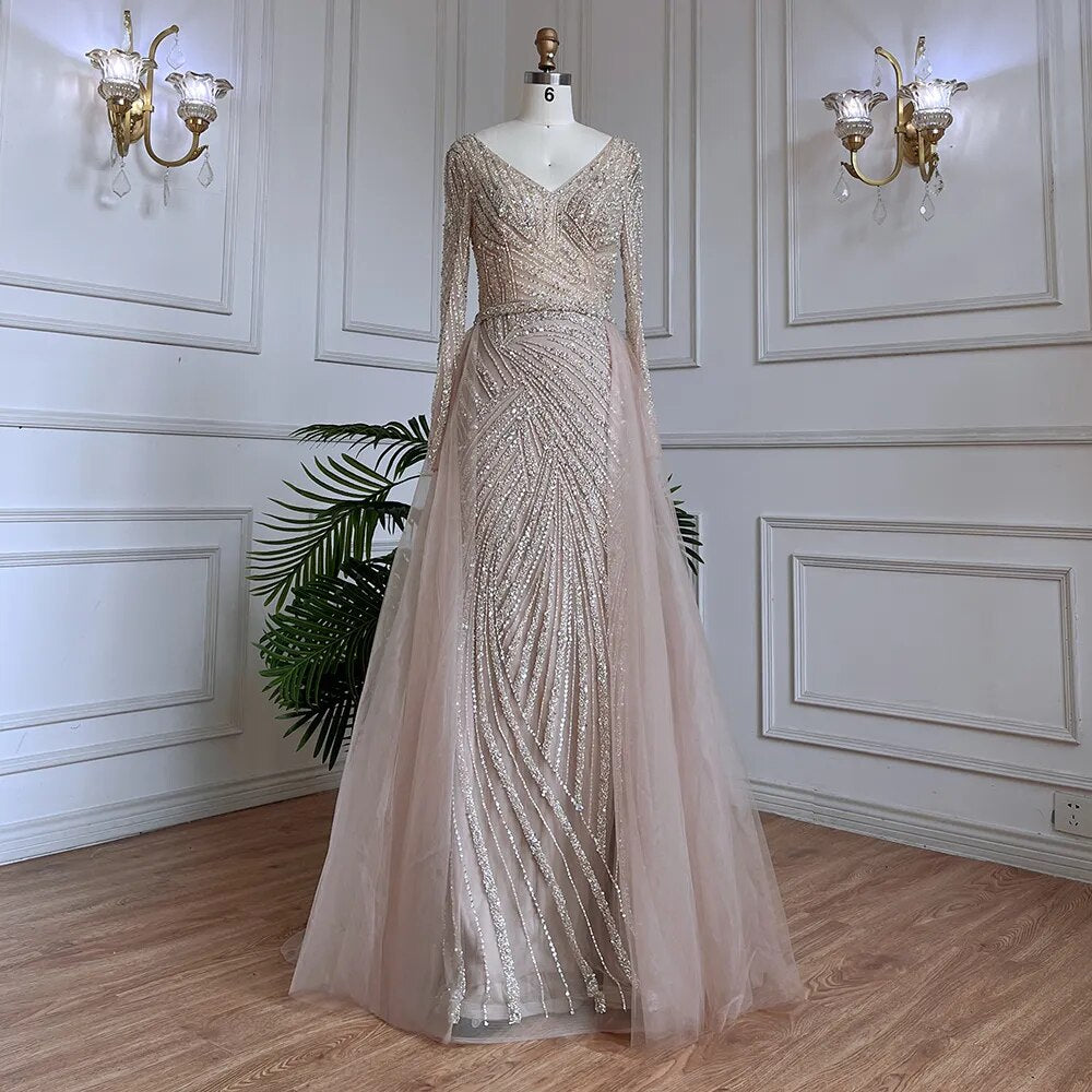 Modest Beaded Luxury Evening Dresses with Detachable Skirt LA71750 - SERENE HILL
