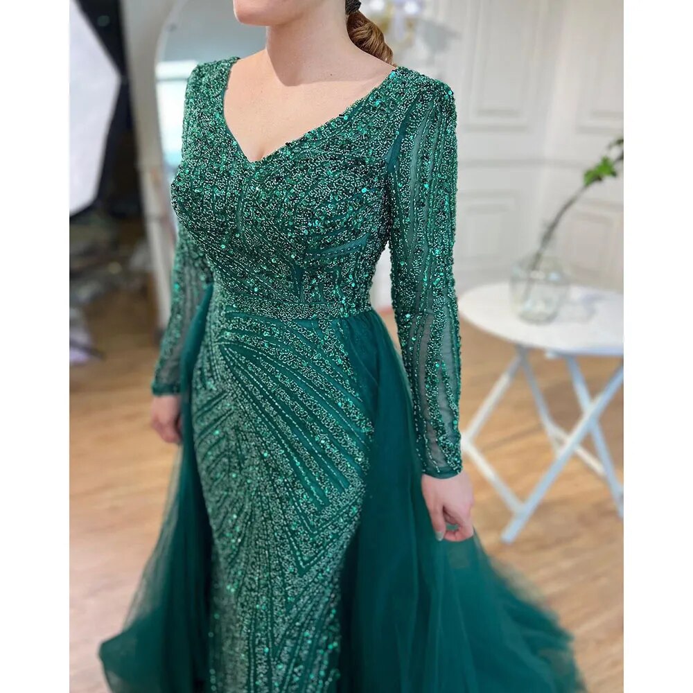 Modest Beaded Luxury Evening Dresses with Detachable Skirt LA71750 - SERENE HILL