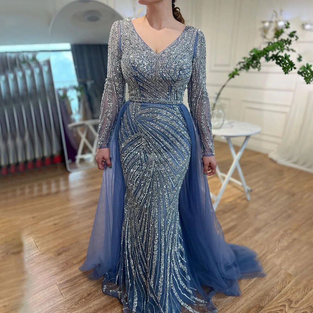 Modest Beaded Luxury Evening Dresses with Detachable Skirt LA71750 - SERENE HILL