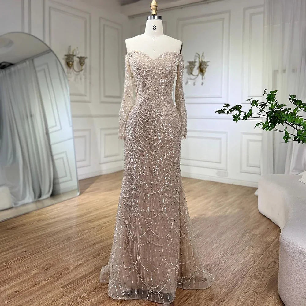 Elegant Off the Shoulder Mermaid Luxury Dubai Evening Dress for Party LA72243 - SERENE HILL