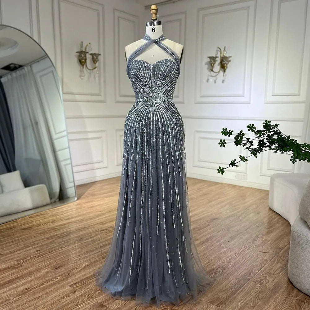 Serene Hill Dubai Turquoise Spaghetti Strap Mermaid Luxury Beaded Evening Dresses Gowns For Women Wedding Party 2025 LA72322 - SERENE HILL