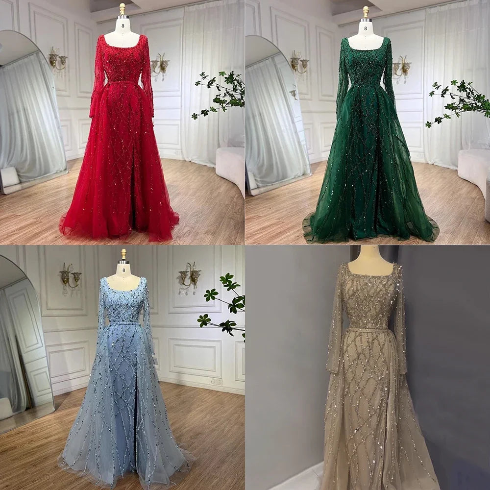Dubai Luxury Beaded Mermaid Evening Dress With Long Sleeves LA70765L - SERENE HILL