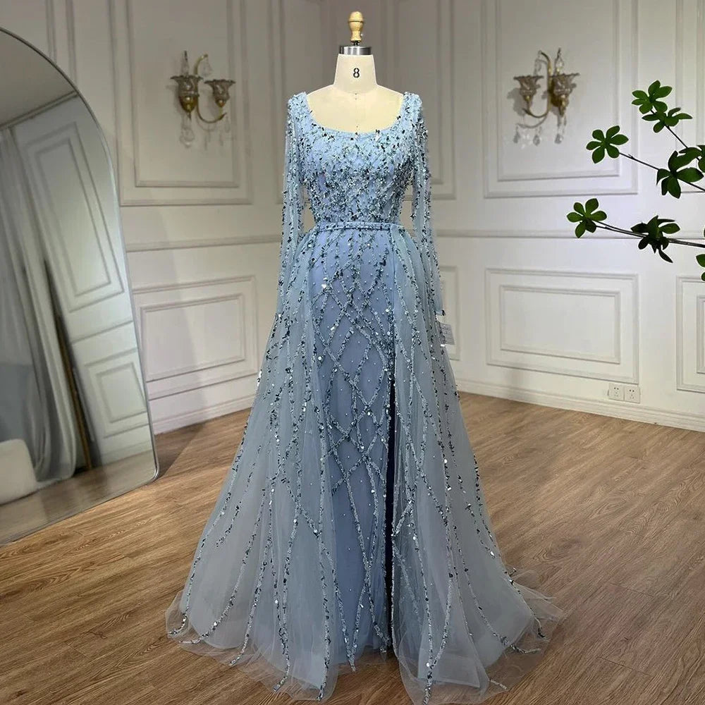 Dubai Luxury Beaded Mermaid Evening Dress With Long Sleeves LA70765L - SERENE HILL