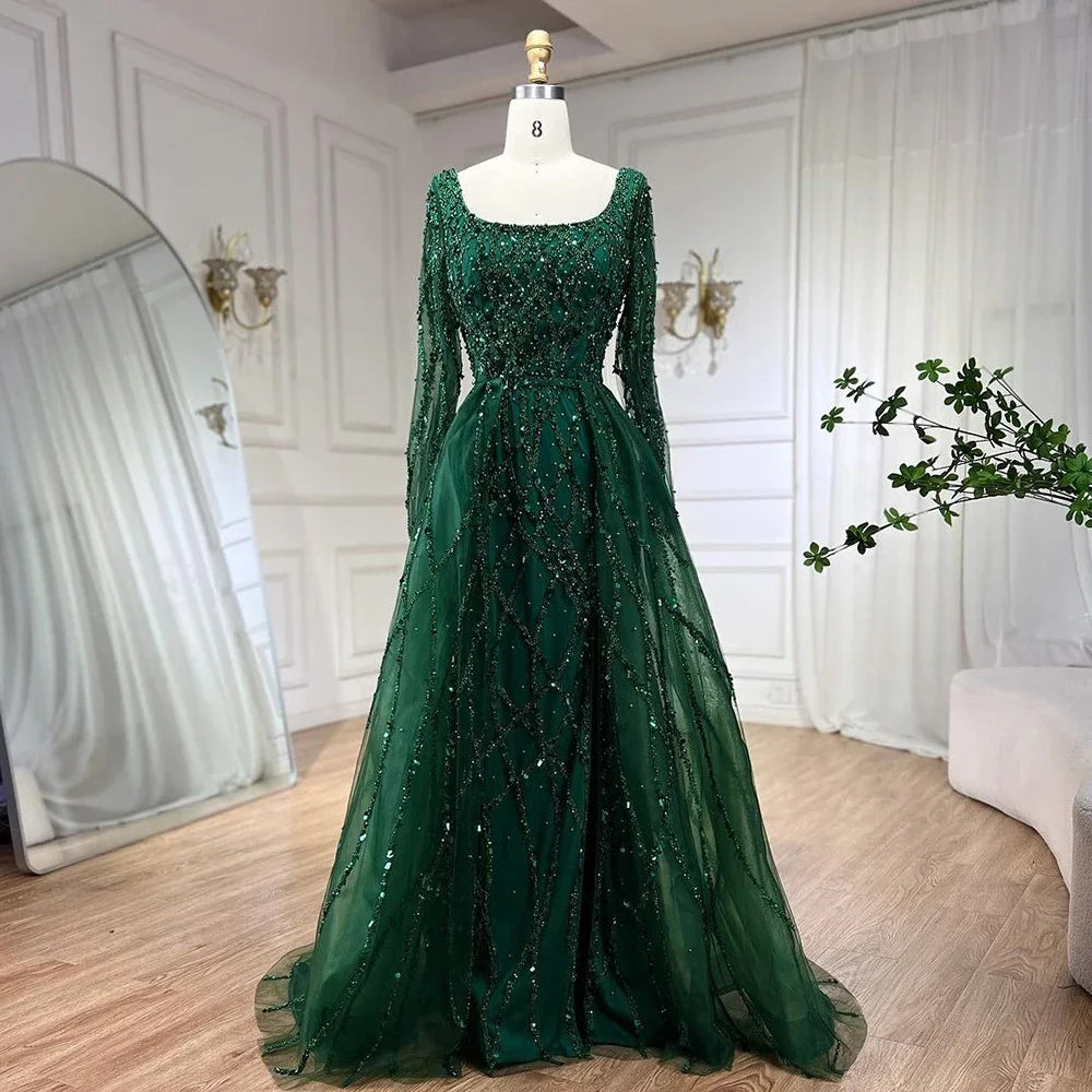 Dubai Luxury Beaded Mermaid Evening Dress With Long Sleeves LA70765L - SERENE HILL
