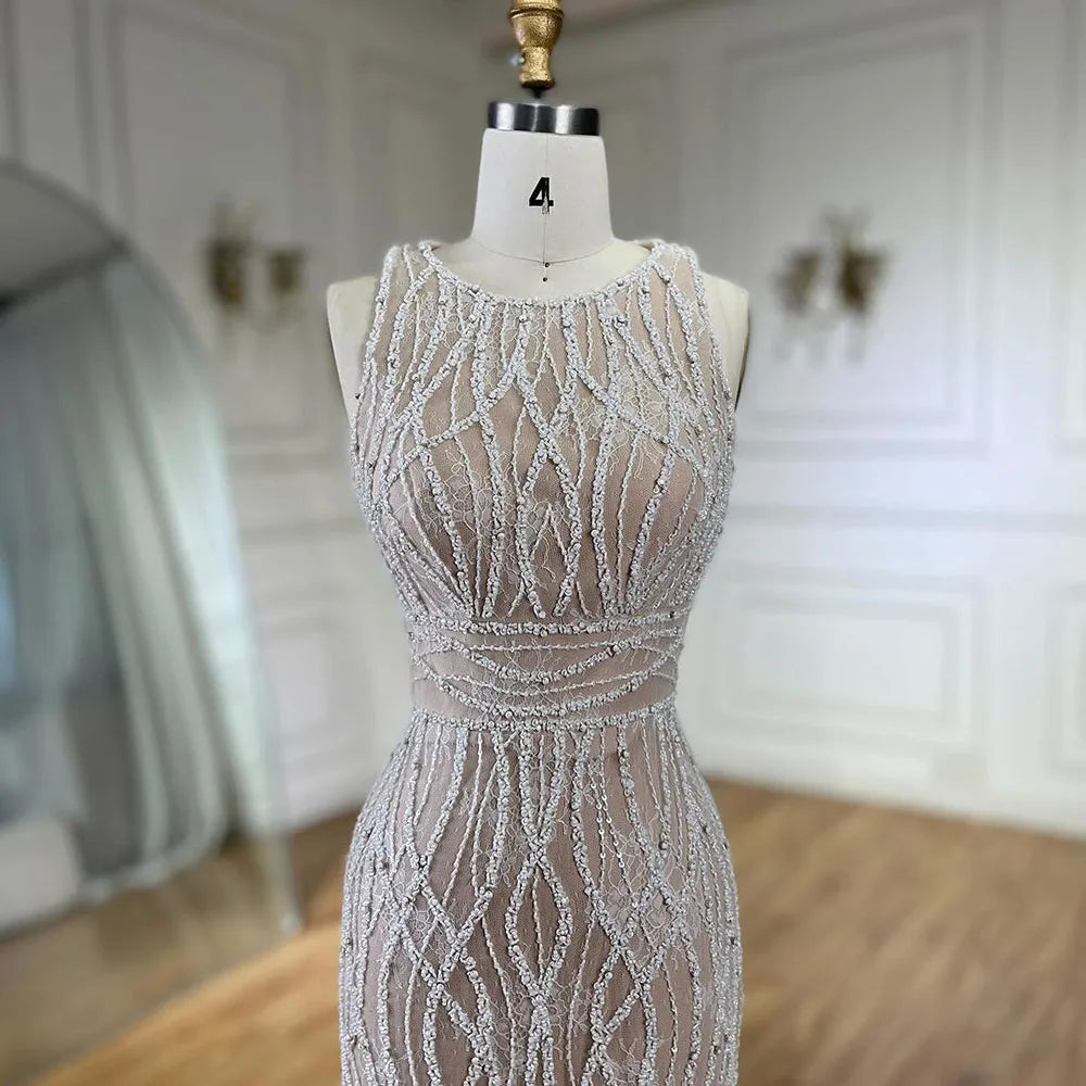 Elegant Arabic Black & White Feather Midi Evening Dresses LA72076 - SERENE HILL