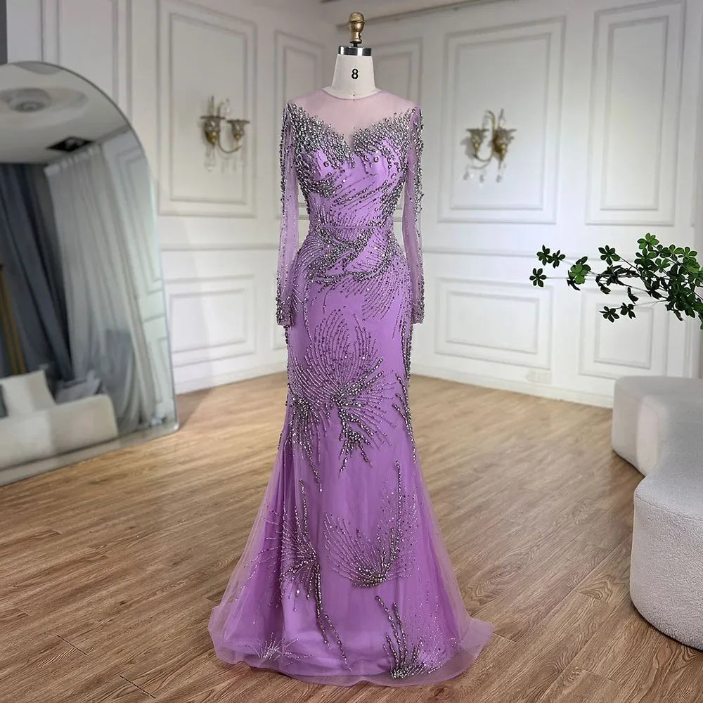 Purple Evening Gowns with Beaded Skirt and Lace-up Detail LA72376 - SERENE HILL