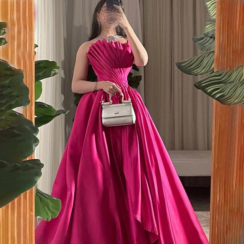 Serene Hill Fuchsia A Line Dubai Evening Dresses Gowns 2025 Beaded Luxury Sexy For Women Wedding Party LA72210 - SERENE HILL