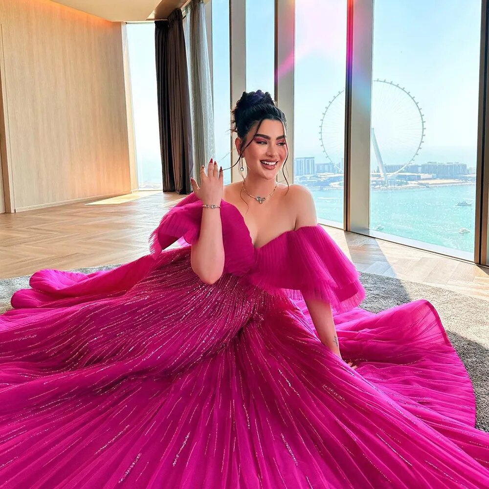 Luxury Dubai Fuchsia Off-Shoulder Ball Gown LA72162 Fuchsia / 8