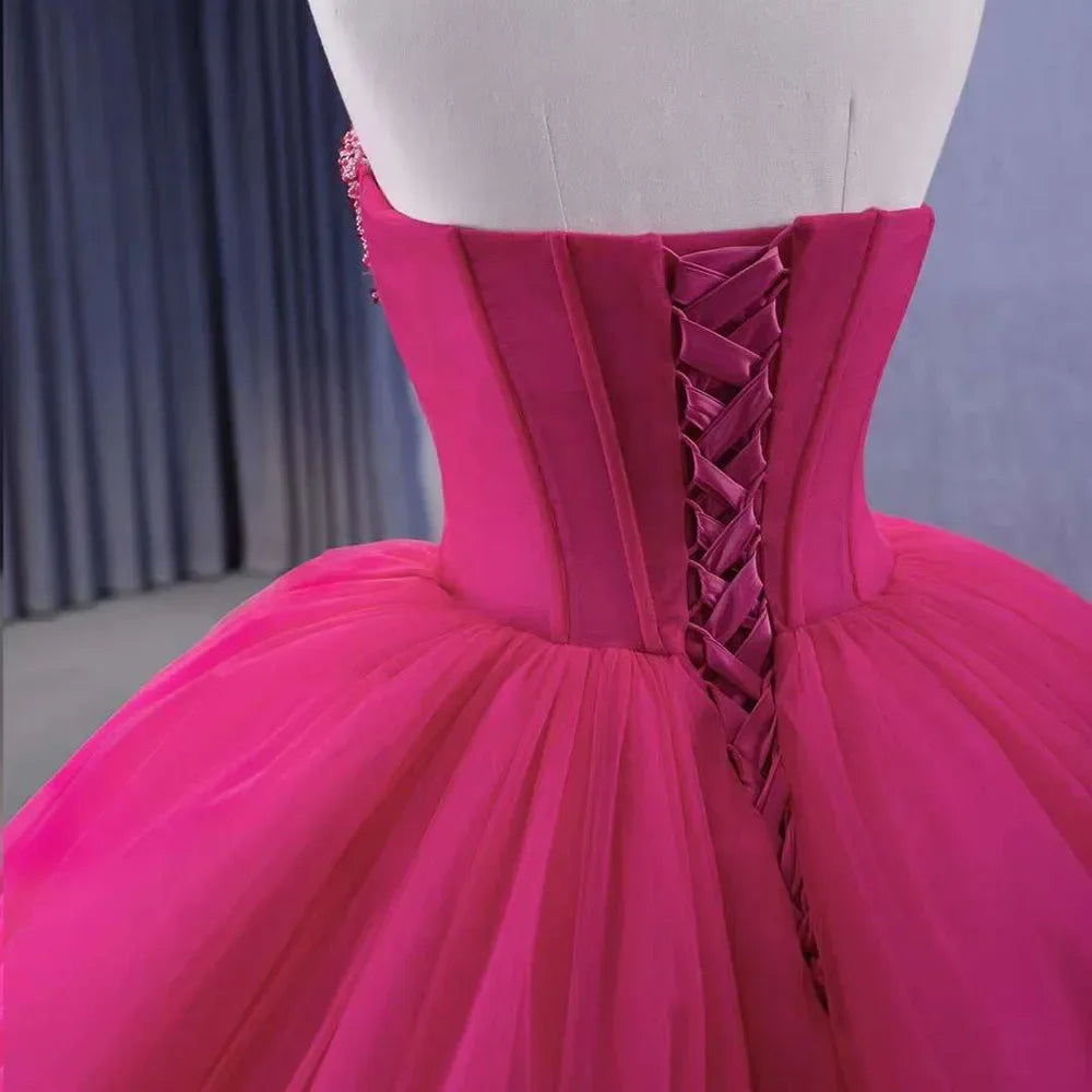 Serene Hill Fuchsia Elegant Boat Neck Lace Up Pearls Beaded Luxury Bride Gowns Wedding Dress 2025 High End Custom Made HM231108 - SERENE HILL