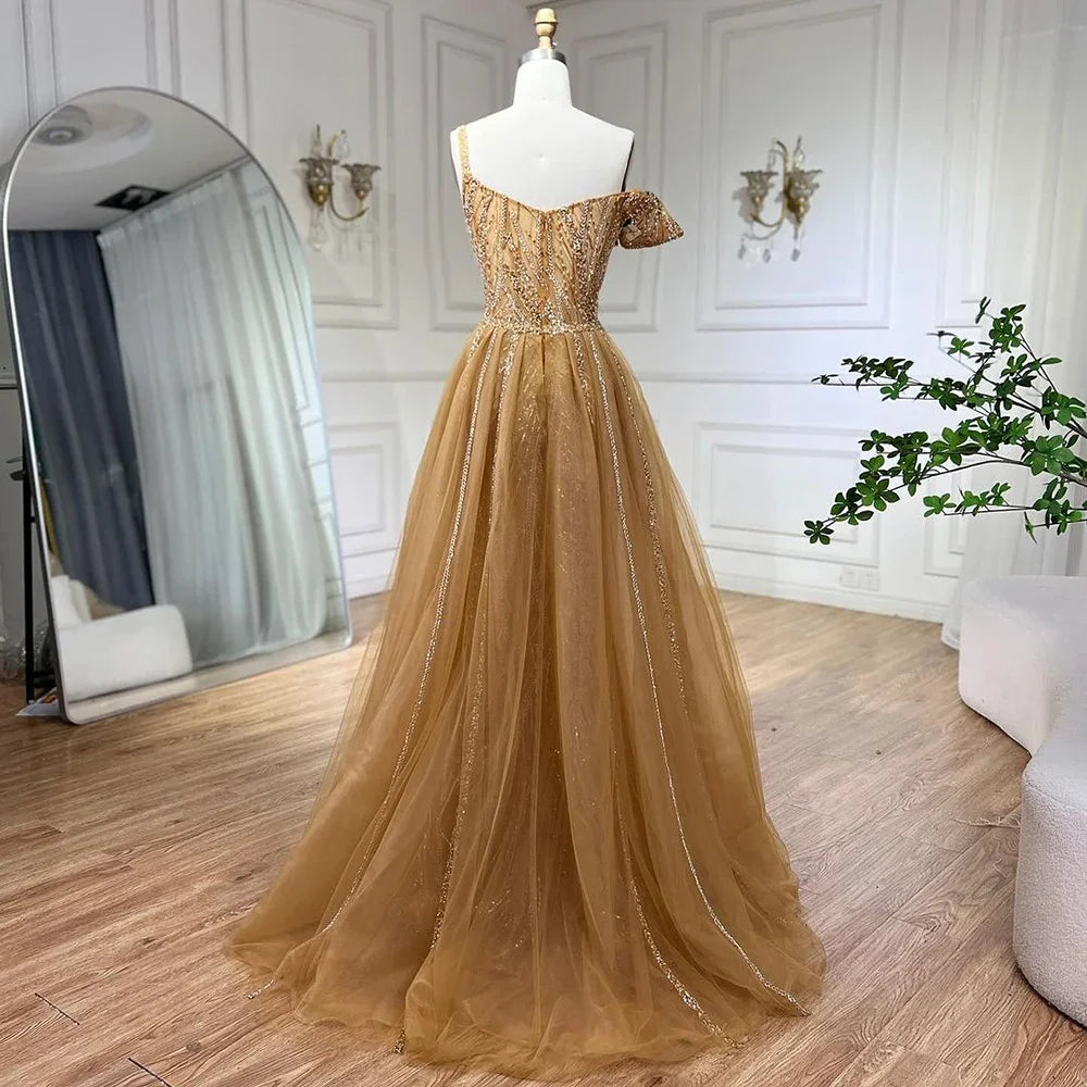 Serene Hill Golden Mermaid Evening Dress With Skirt - Women&