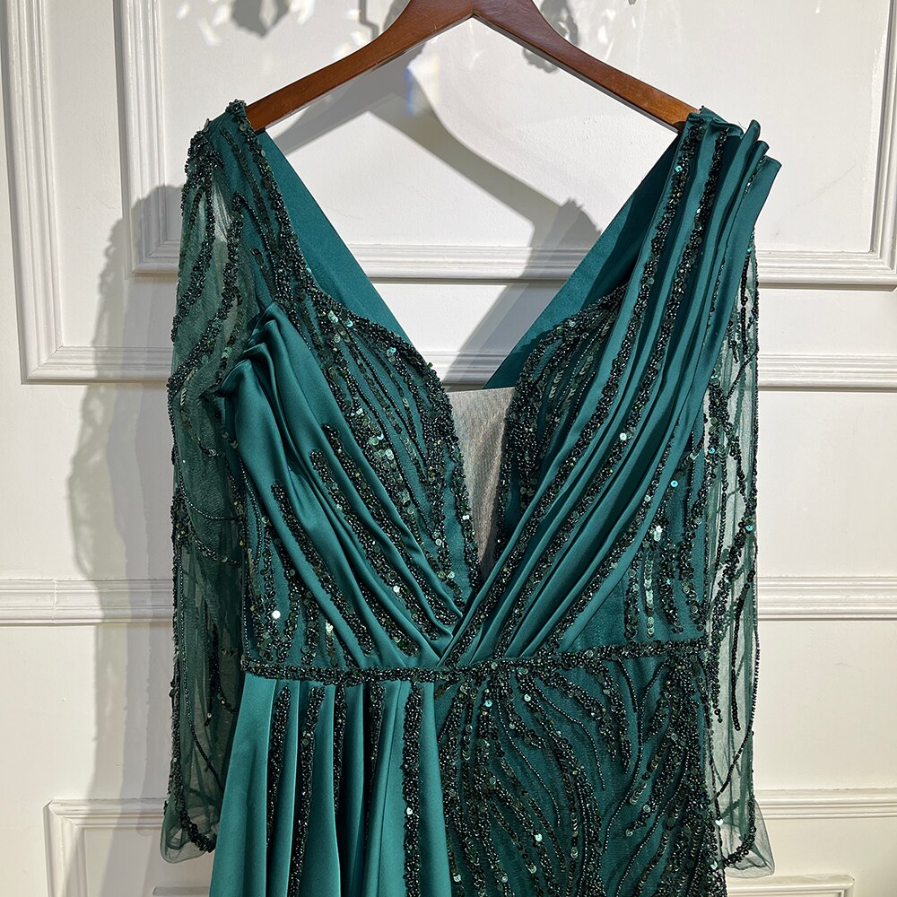 Serene Hill Green Mermaid Beaded Evening Dresses Gowns 2025 Luxury Elegant Satin For Women Party LA71860 - SERENE HILL