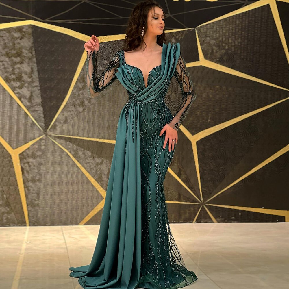 sachin and babi light blue dress Luxury Grey Mermaid Evening Dress with Long Sleeves & Beading main image 0