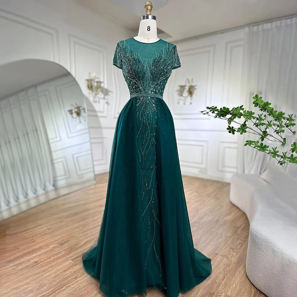 Serene Hill Green Mermaid Elegant With Overskirt Beaded Luxury Dubai Evening Dresses Gowns For Women Wedding Party 2025 LA72241 - SERENE HILL