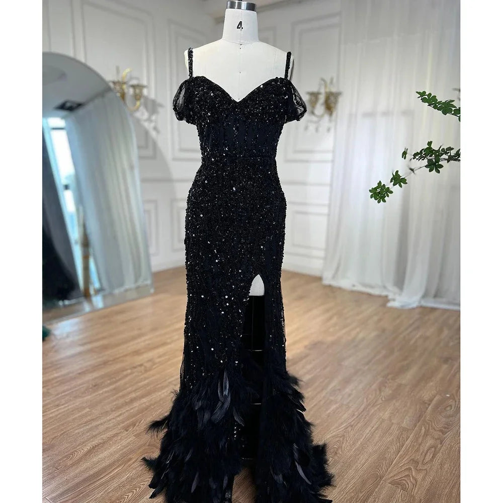 Green Mermaid Feathers Prom Dresses Wedding Evening Dress LA71650A - SERENE HILL