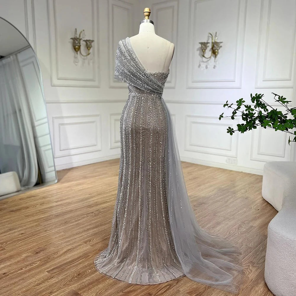 Serene Hill Green Mermaid High Split One Shoulder Beaded Evening Dresses Gowns for Women Wedding Party 2025 LA72364 - SERENE HILL