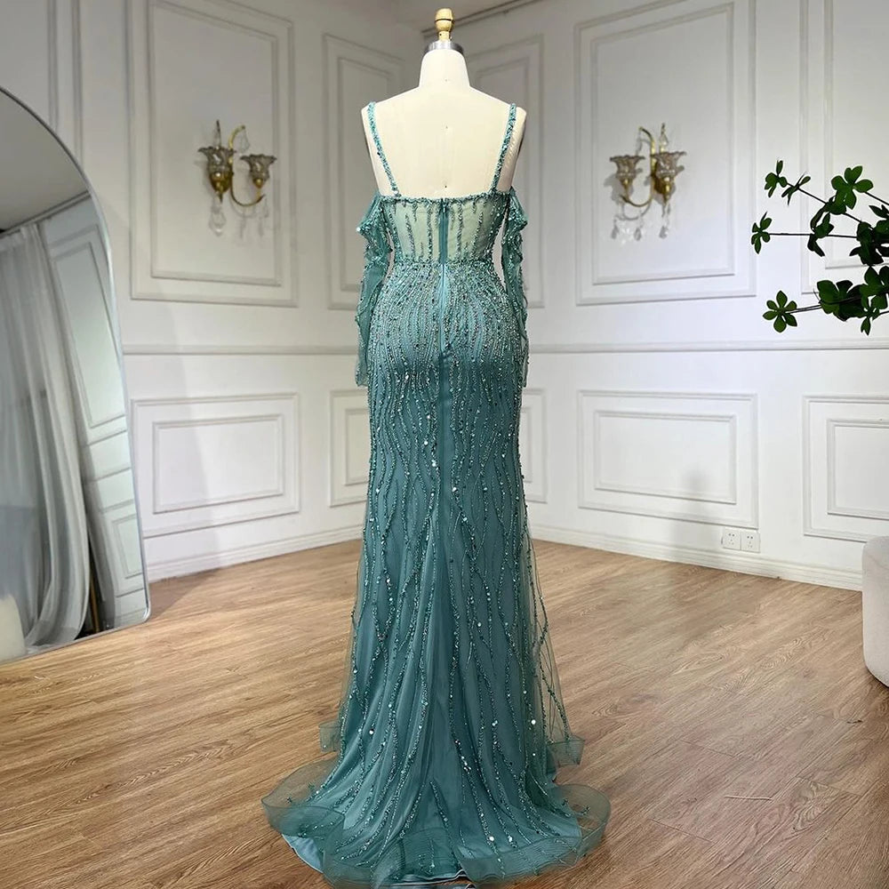 Serene Hill Grey Mermaid Spaghetti Strap Luxury Beaded Elegant Evening Dresses Gowns 2025 For Woman Wedding Party LA71650 - SERENE HILL