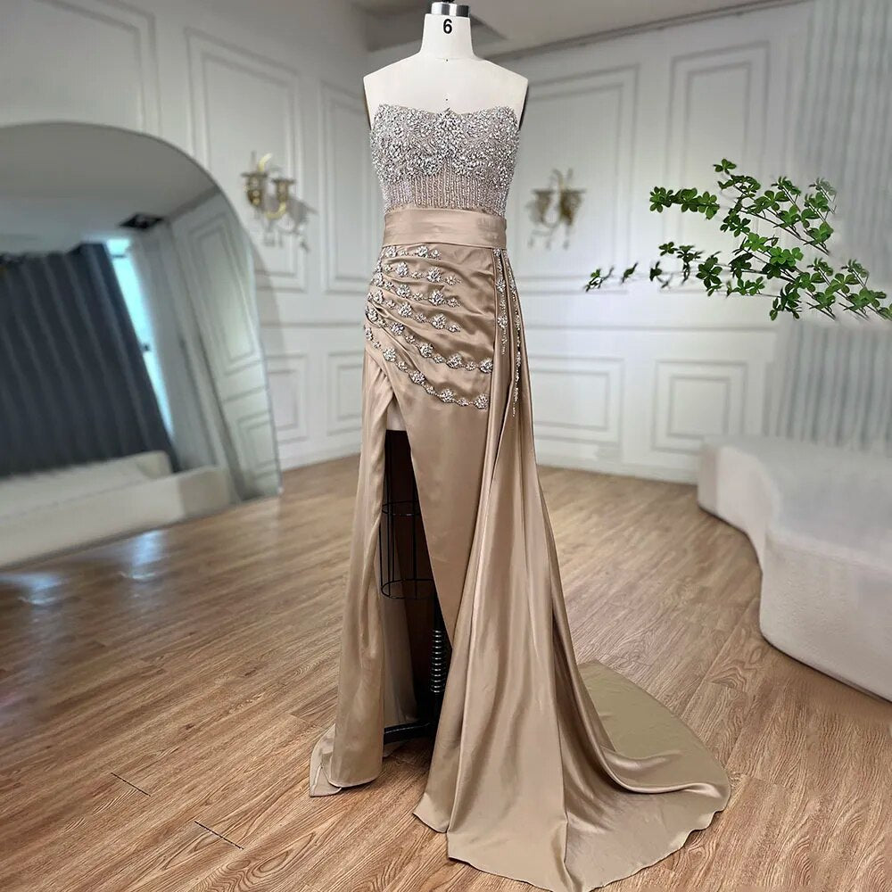 Serene Hill High Split With Skirt Mermaid Nude Sexy CRYSTAL Beaded Evening Dresses Gowns For Women Party 2025 LA72135 - SERENE HILL
