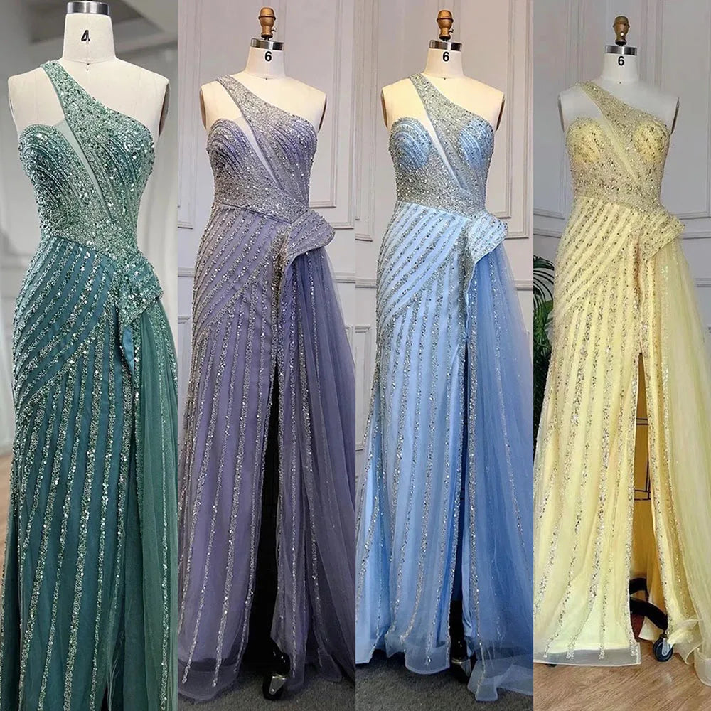 Serene Hill Lilac Mermaid Elegant With Overskirt Sexy One-Shoulder Evening Dresses Gowns Luxury Beaded Party LA71712 - SERENE HILL