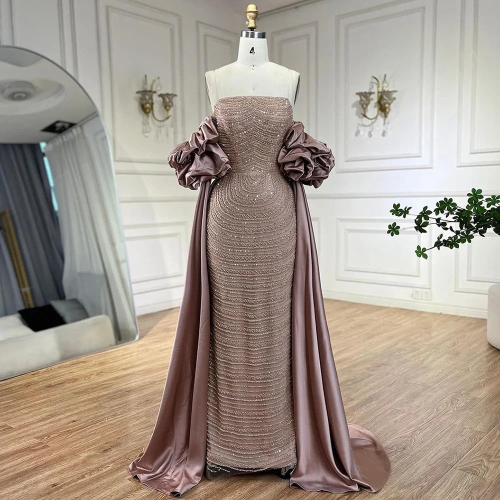 Luxury Arabic Dusty Rose Evening Dresses with Cape LA72543 - SERENE HILL