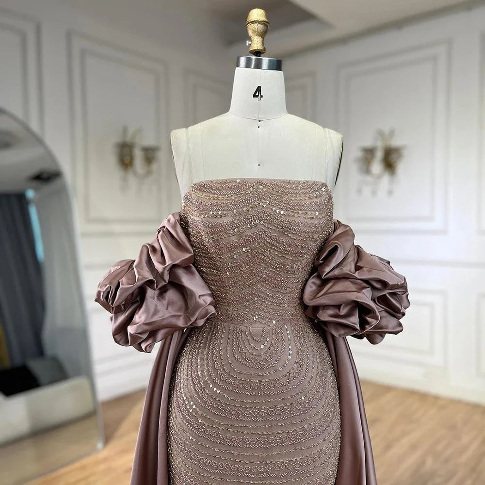 Luxury Arabic Dusty Rose Evening Dresses with Cape LA72543 - SERENE HILL