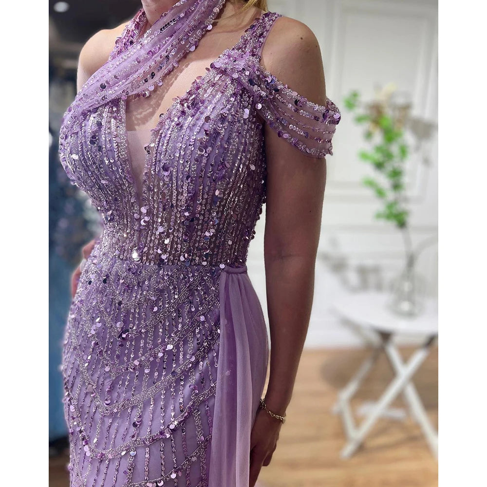Luxury Beaded Caramel Mermaid Halter Evening Dress LA71778A - SERENE HILL