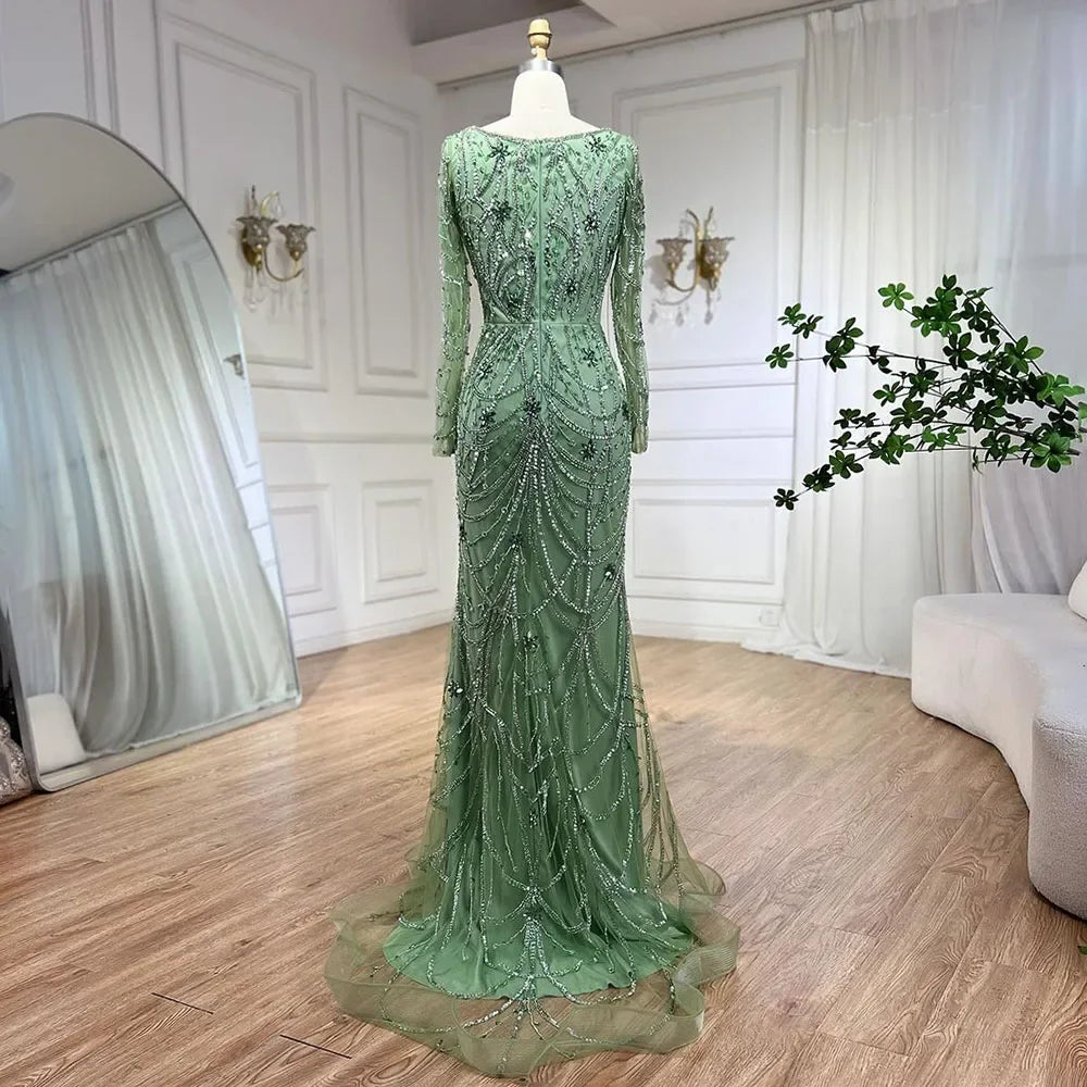 Luxury Dubai Green Mermaid Evening Dress Long Sleeves LA72242 - SERENE HILL