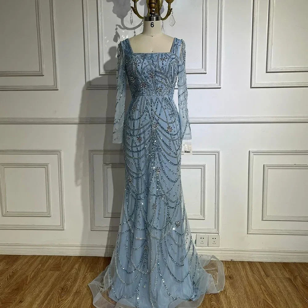 Luxury Dubai Green Mermaid Evening Dress Long Sleeves LA72242 - SERENE HILL