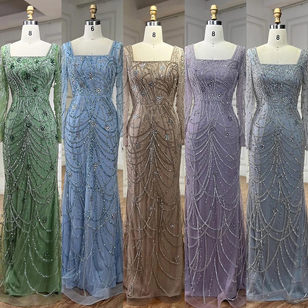 Luxury Dubai Green Mermaid Evening Dress Long Sleeves LA72242 - SERENE HILL