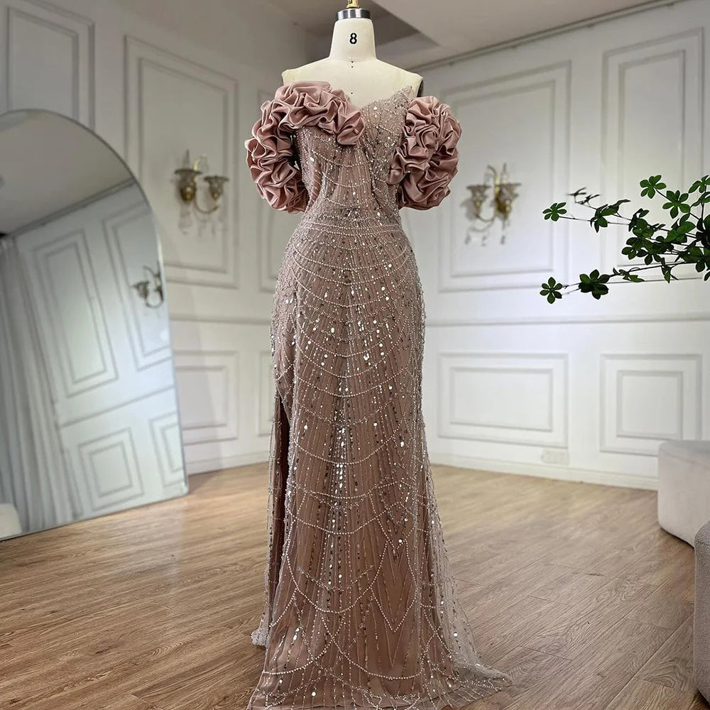 Luxury Dubai Luxury Dubai Off Shoulder Mermaid Sage Green Evening Dresses For Women Arabic Wedding Party Gown LA72281 - SERENE HILL