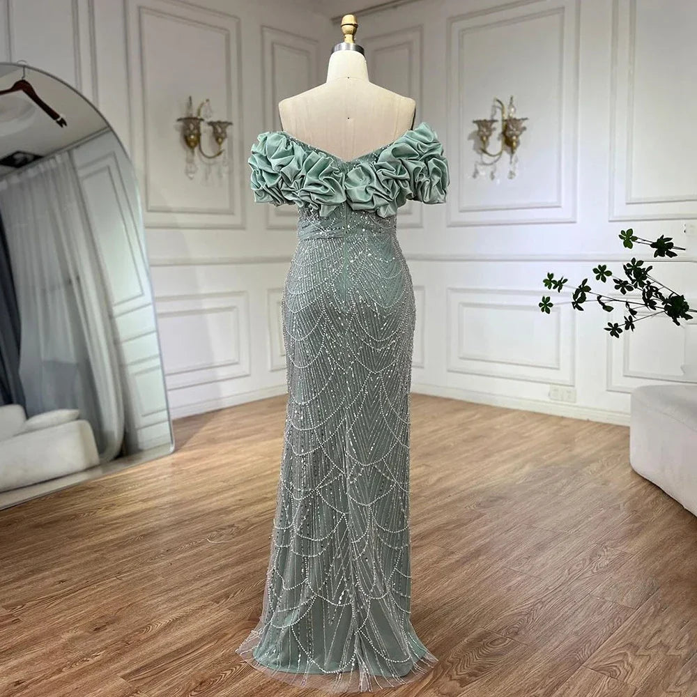 Luxury Dubai Luxury Dubai Off Shoulder Mermaid Sage Green Evening Dresses For Women Arabic Wedding Party Gown LA72281 - SERENE HILL