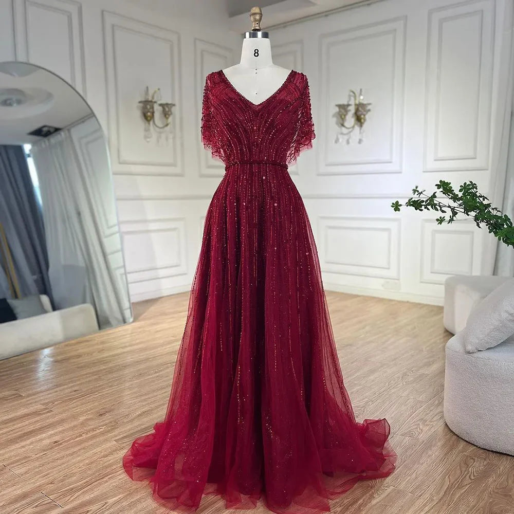 Serene Hill Luxury Dubai Red A-Line Elegant Evening Dresses Half Sleeves BeadedFor Woman Wedding Party 2025 LA70458 Gold / 10 Serene Hill Luxury Dubai Red A-Line Elegant Evening Dresses Half Sleeves BeadedFor Woman Wedding Party 2025 LA70458 Gold / 10