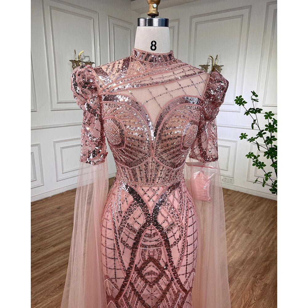 Serene Hill Luxury Emerald Green Evening Dresses with Cape Sleeves 2025 Elegant Women Wedding Party Gowns LA72077 - SERENE HILL