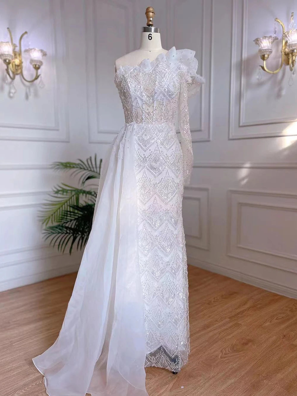 Luxury Designer Pearls Beaded One-Shoulder Evening Dress LA71649 - SERENE HILL