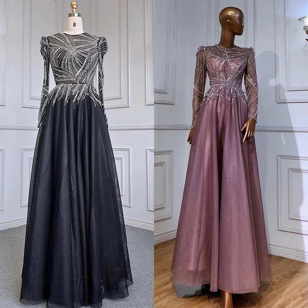 Luxury Black Short Muslim Evening Dress Long Sleeve LA71290 - SERENE HILL
