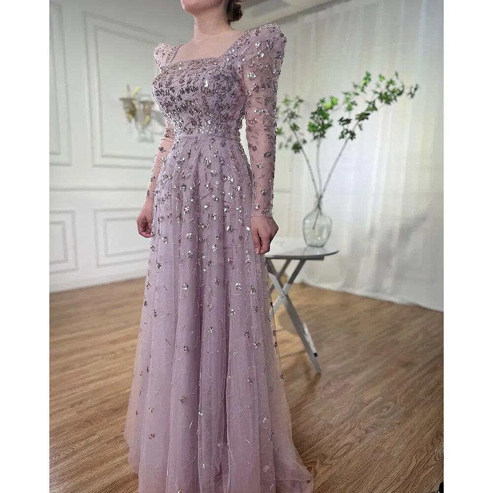 Serene Hill Muslim Blue A Line Evening Dresses Luxury Beaded Formal Gowns 2025 For Women Party LA71762A - SERENE HILL