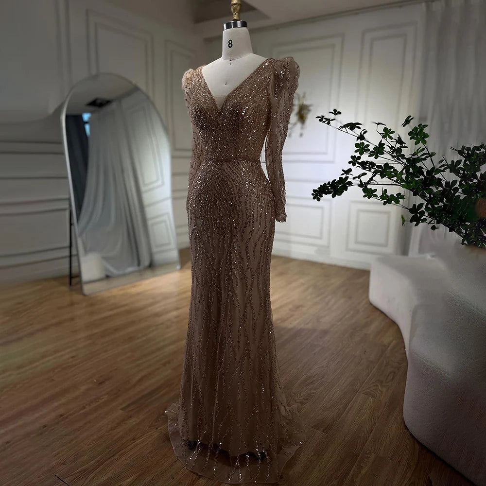 Luxury Blue Arabic Mermaid Beaded Evening Dress LA71931 - SERENE HILL
