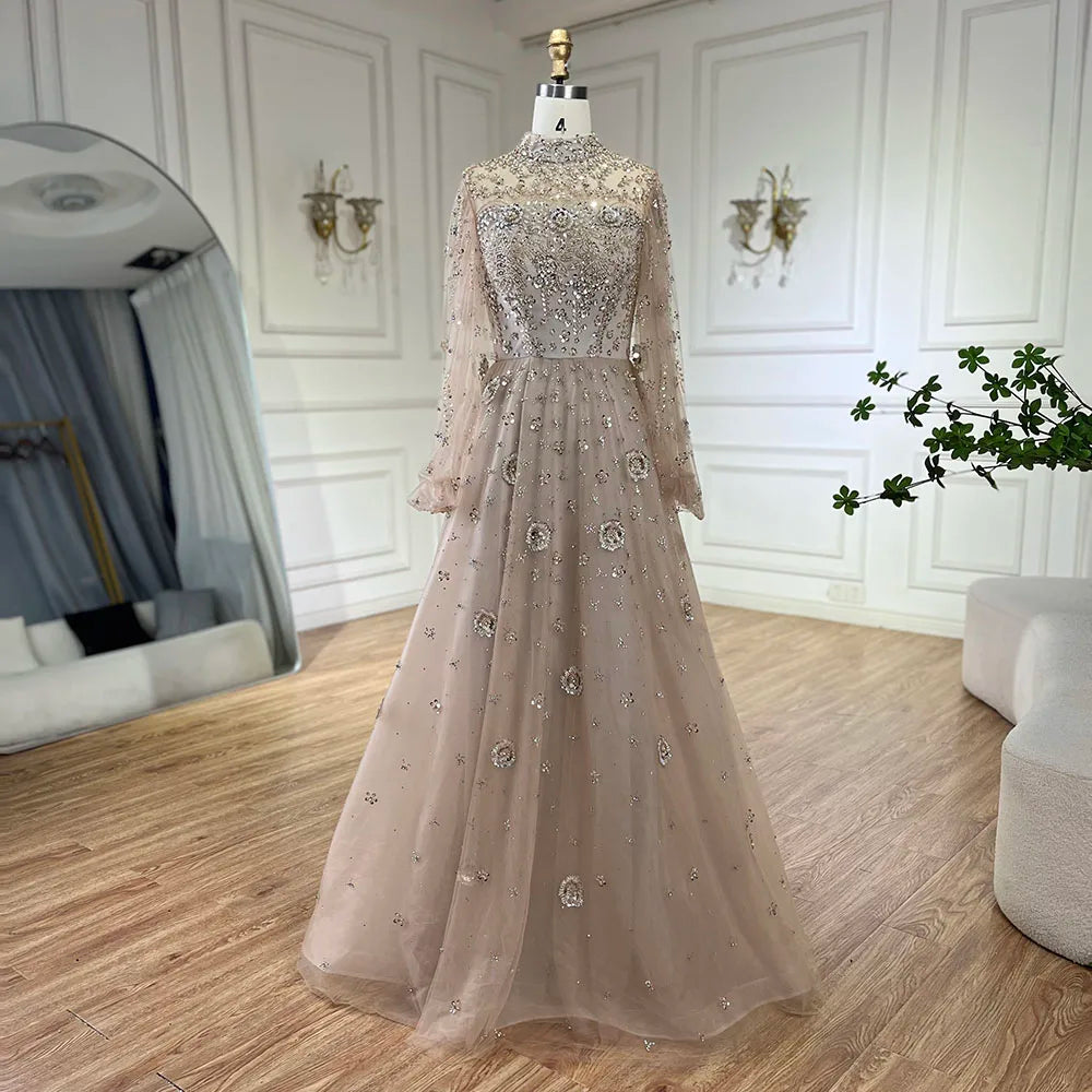 Elegant Champagne Evening Dress with Long Sleeves LA72594 - SERENE HILL