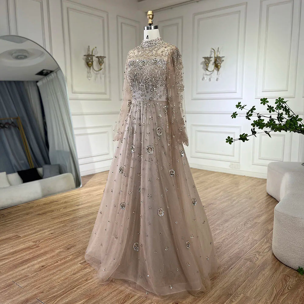 Elegant Champagne Evening Dress with Long Sleeves LA72594 - SERENE HILL