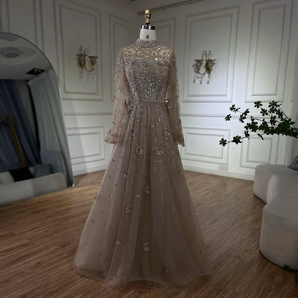 Elegant Champagne Evening Dress with Long Sleeves LA72594 - SERENE HILL
