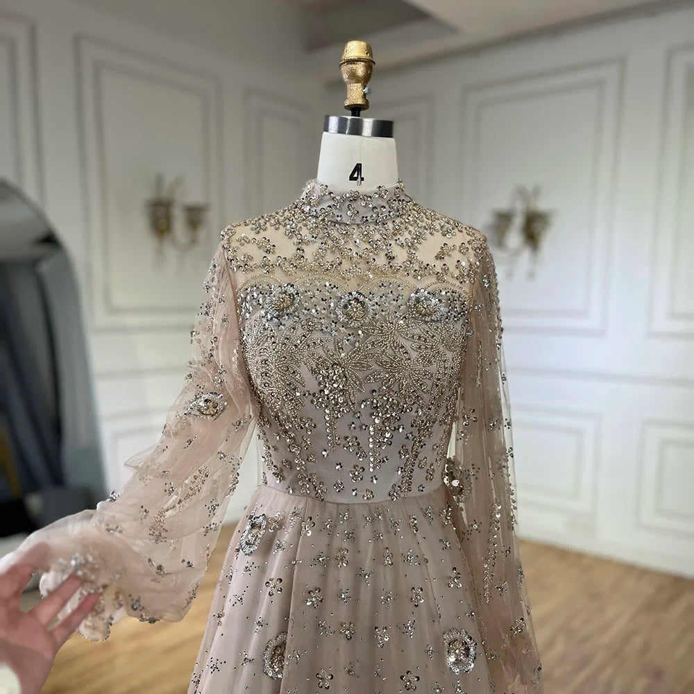 Elegant Champagne Evening Dress with Long Sleeves LA72594 - SERENE HILL