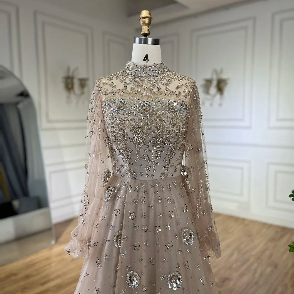 Elegant Champagne Evening Dress with Long Sleeves LA72594 - SERENE HILL