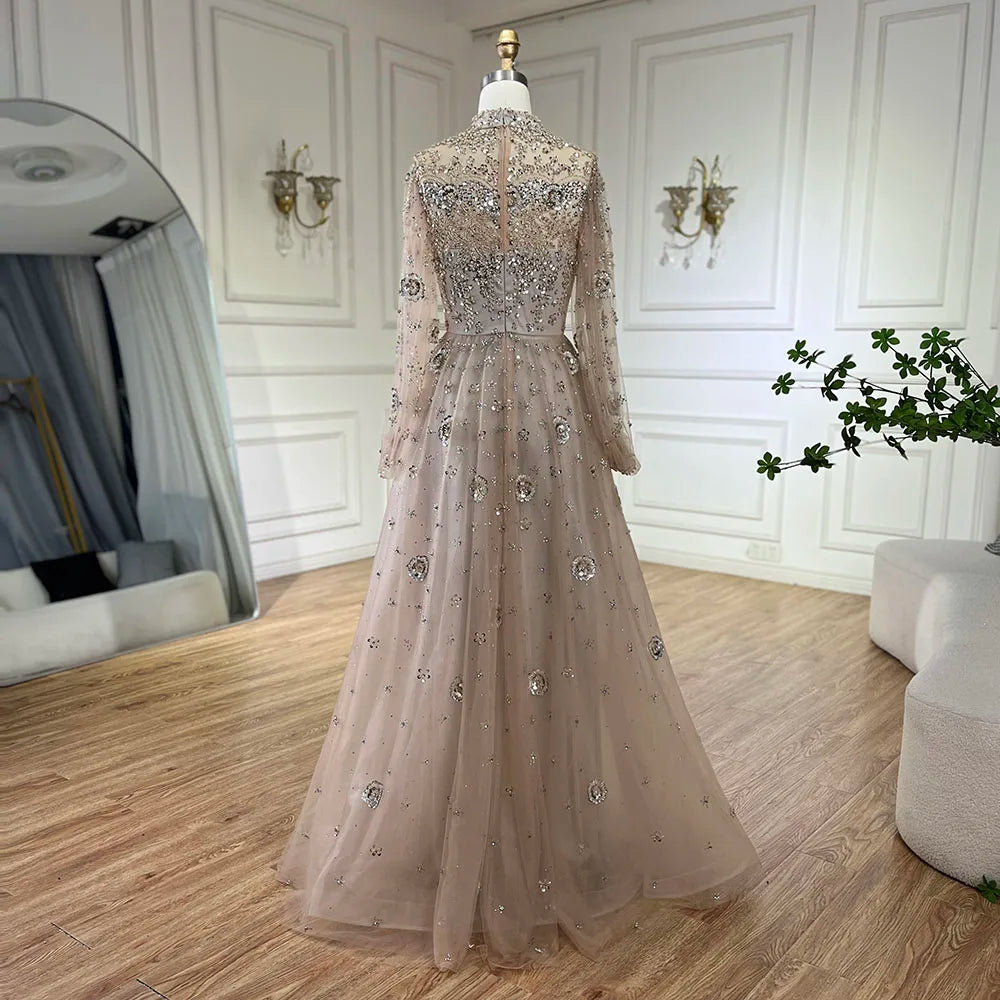 Elegant Champagne Evening Dress with Long Sleeves LA72594 - SERENE HILL